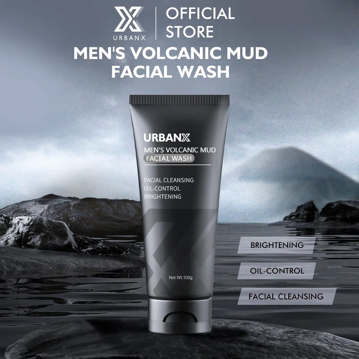 UrbanX MEN'S Volcanic Mud Facial Wash 100g Facial-Cleansing Oil-Control Brightening Face Wash