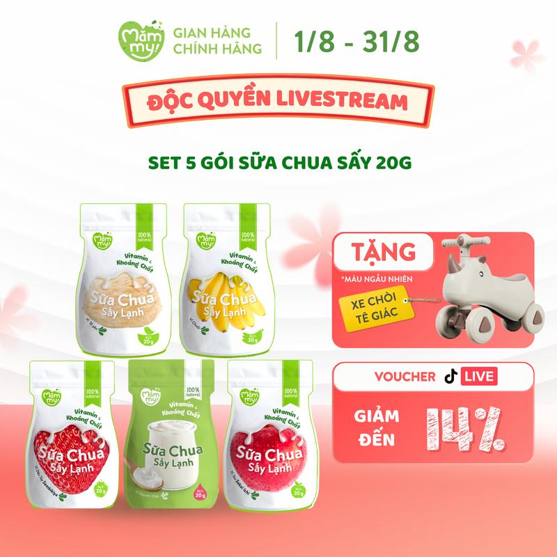 Combo 5 Sữa Chua Sấy MĂMMY (Vị Dâu, Chuối, Nguyên Vị, Táo, Tổ Yến) Hỗ Trợ Tiêu Hoá, Bổ Sung Lợi Khuẩn, Giàu Vitamin Cho Bé Từ 6 Tháng, Gói 20gr [TG]