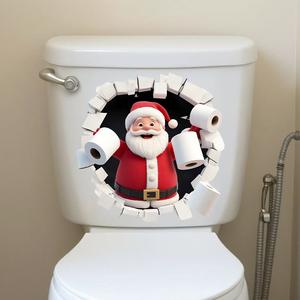 1 pieza de calcomanías navideñas con diseños de muros rotos y papel higiénico de Santa Claus, PVC autoadhesivo, calcomanías divertidas, decorativas, regalos navideños