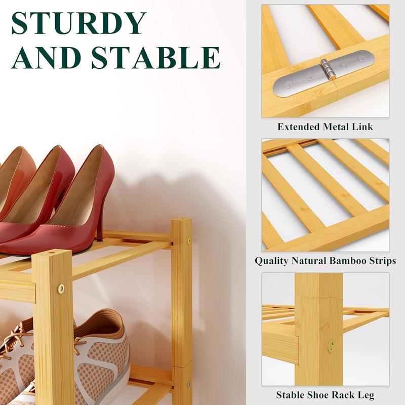 Shoe Rack, 2/3/4/5/6 Tier Bamboo Shoe Organizer, Stackable Free Standing Wooden Shoe Storage Shelf for Closet, Entryway, Front Door Entrance 2