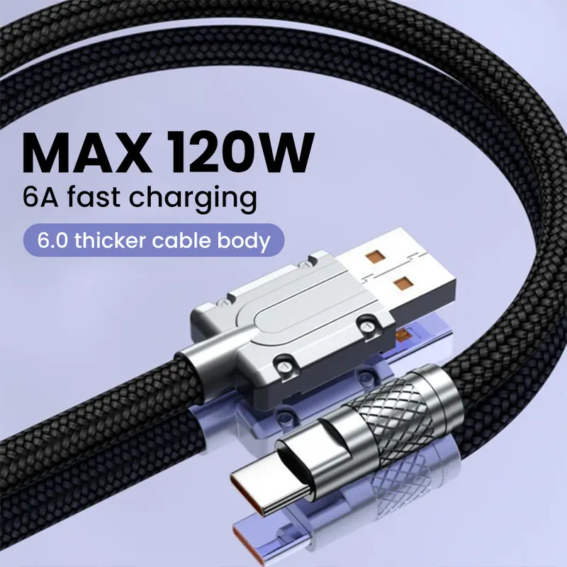Cáp Dữ Liệu Sạc Siêu Nhanh, 120W, Dành Cho Điện Thoại Di Động Huawei, VIVO, Honor, Xiaomi, OPPO, Bện Dày, Cáp Sạc 4