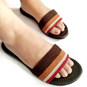 Sandal Wanita Selop Turki Rajut Tanpa Hak Hitam Shoes Sendal