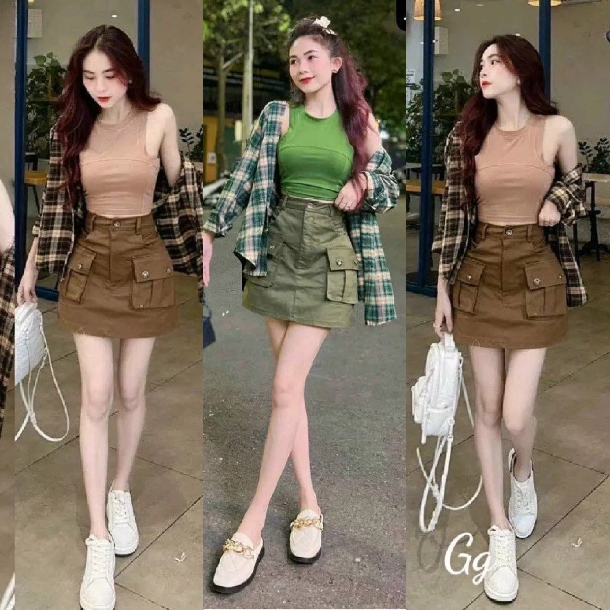 Siap Stok - Set Baju 3 dalam 1 Lengan Panjang Blaus, Baju Pendek, dan Seluar Panjang Sesuai Dengan Gaya Kasual Fit Long Sleeve Sleeves Casual stripe set one