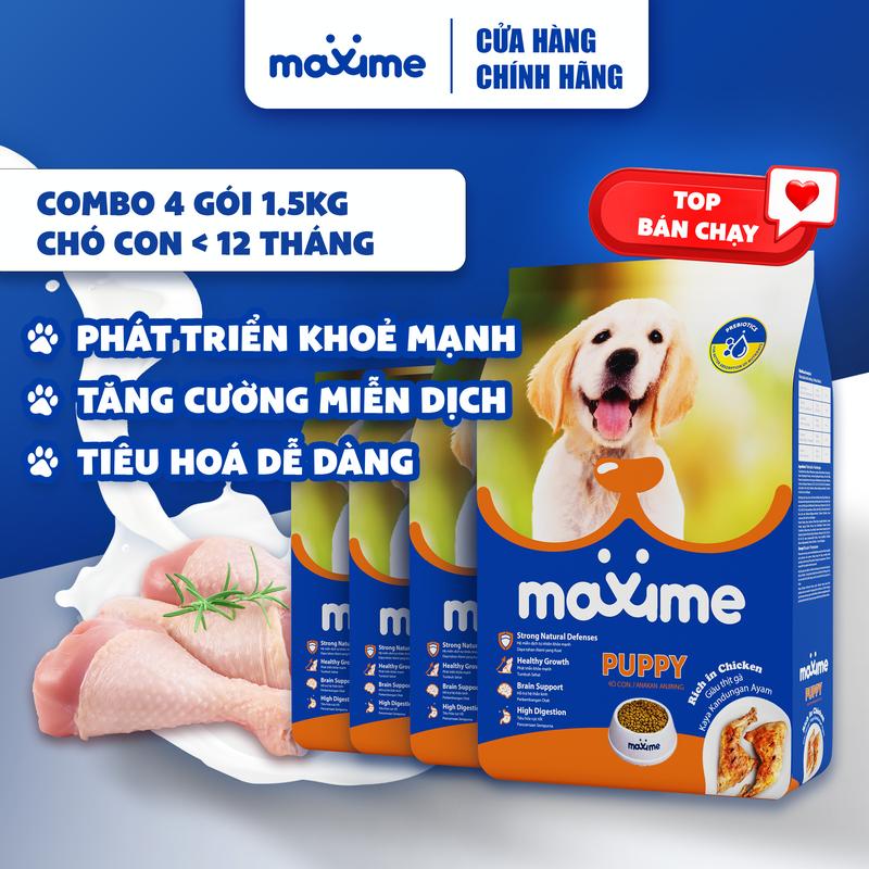  Hạt Maxime Giàu Đạm từ Thịt Gà và Sữa 1.5Kgx4 cho Chó Con - Hỗ Trợ Miễn Dịch Phát Triển Khỏe Mạnh 