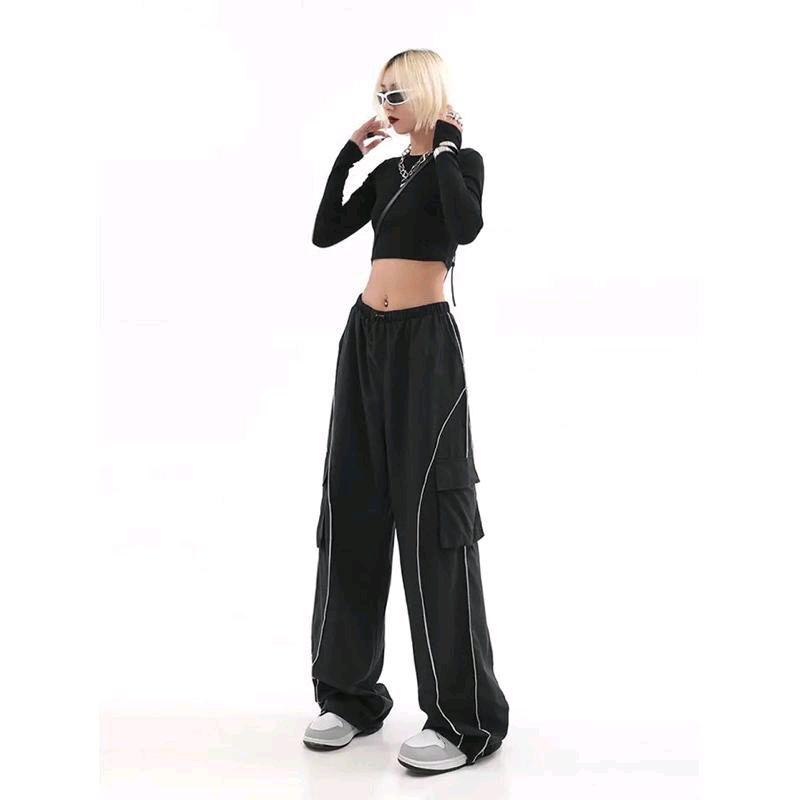 Product Introduction of Unbroken Officiall Y2K BUGGY PANTS CARGO Casual UNISEX Celana Panjang unsex regular wanita loose baggy skena outfit cewe ootd bawahan parasut karet  Hitam Jogger Cewek 17