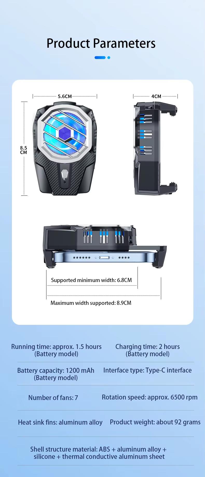 Product Introduction of X91 LED Wireless Mobile Phone Semiconductor Refrigeration Radiator Gaming/Live Streaming Heat Sink 9