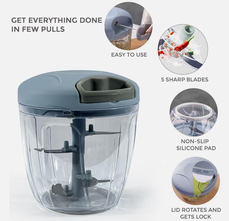 1500ML Hand Press Push Food Processor Chopper Chopping Fruits Vegetable Slicer Cutting Kitchen Tools Kitchenware Steel Blue Iron Stainless Utensils 6