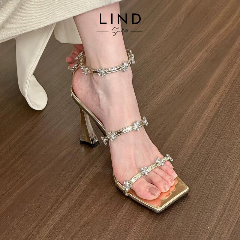 [Form rộng] Sandal cao gót 9p đính đá siêu sang chảnh 7AMI - S141 - Ảnh thật - LinD Shoes & Sandal