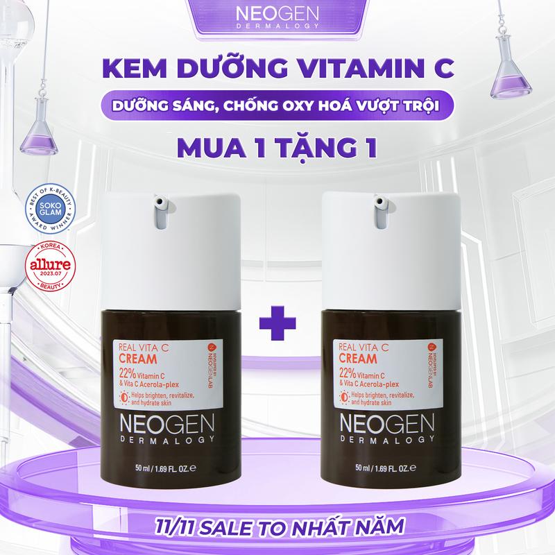   MUA 1 TẶNG 1  HSD 11 2026 Kem Vitamin C Dưỡng Sáng Giúp Mờ Thâm Mụn Neogen Dermalogy Real Vita C Cream 50ml 