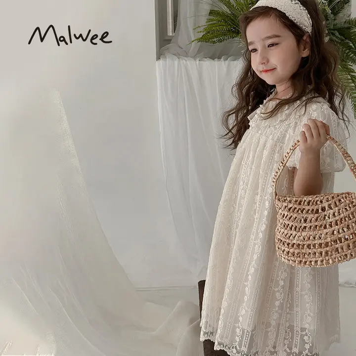 Malwee Dress Anak Perempuan 2-14 Tahun Lengan Puff Renda Cantik Warna Aprikot NT010 Gaun Putri Elegan dan Nyaman