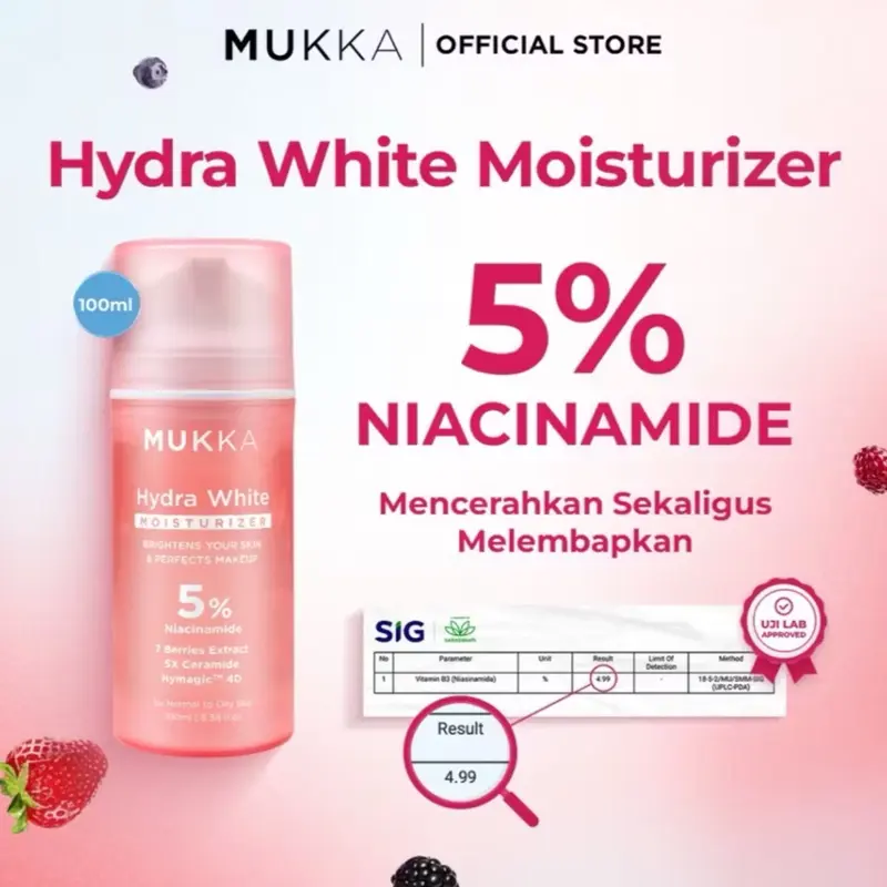 MUKKA MOISTURIZER Hydra White moisturizer 100ml Pelembap Wajah Mencerahkan Dengan kandungan 5% NiacinamdE 2