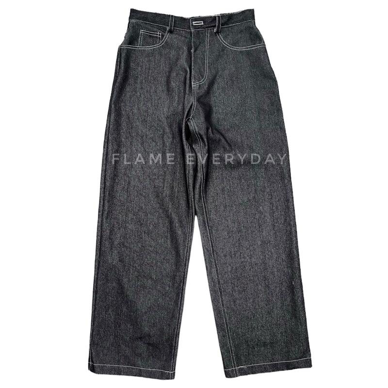Product Introduction of Flame Everyday Celana Denim Y2K Baggy Wideleg Gombrong Raw Denim 13oz Hitam Jeans Panjang 56