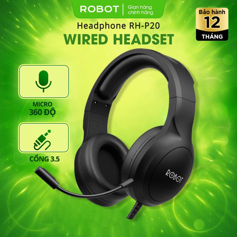 BH 1 năm Tai nghe chụp tai Robot RH-P20 jack cắm 3.5mm AUX dùng cho pc laptop điện thoại chơi game văn phòng pc mac với âm thanh vòm stereo