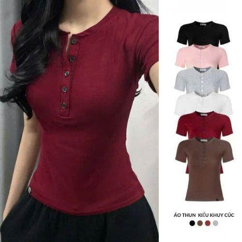 Áo thun cộc tay nữ khuy cúc vải cotton mềm mịn co giãn thoáng mát A13 SUTANO