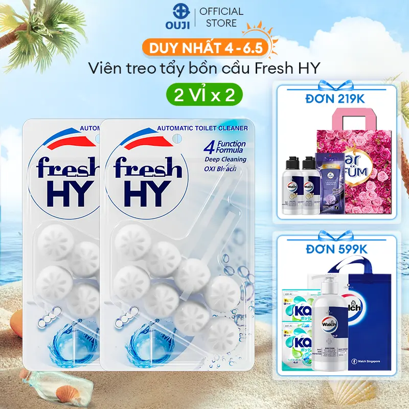 [DUY NHẤT 4-6/5]Combo 2 Vỉ Viên treo bồn cầu Fresh Hy, loại bỏ mảng bám, Làm Sạch và diệt khuẩn 99%, khử mùi với hương thơm tươi mới