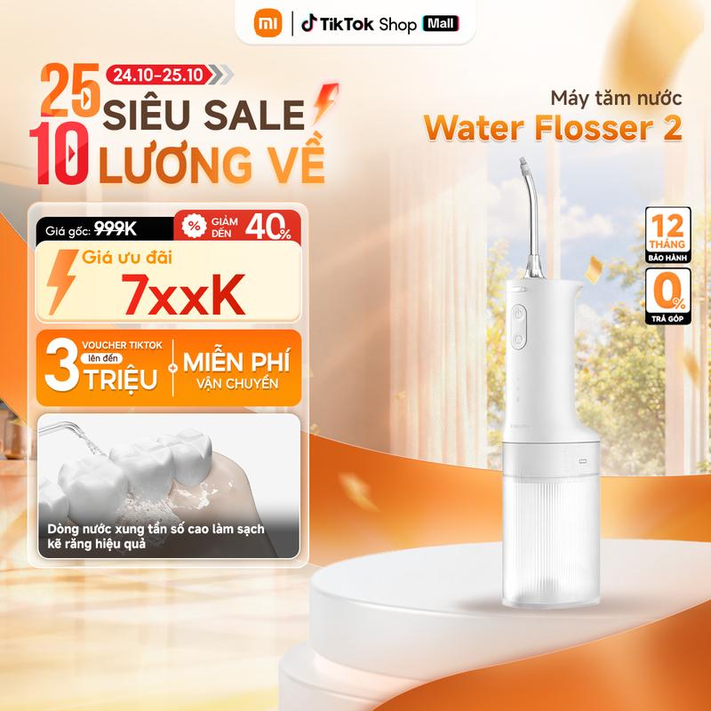 Tăm Nước Vệ Sinh Răng Miệng Xiaomi Water Flosser 2 - 3 chế độ làm sạch - Bình chứa nước 200ml - Hiệu quả làm sạch đến 99.94%