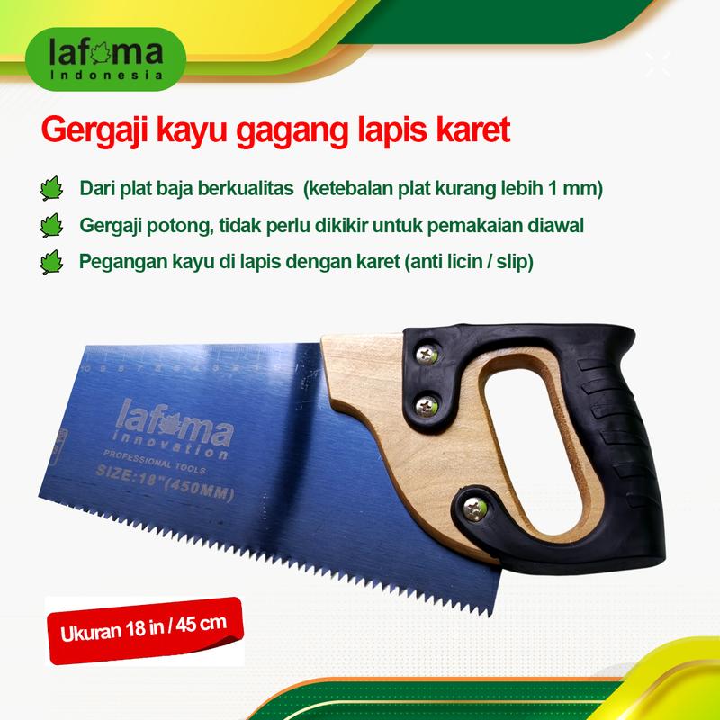 Gergaji kayu gagang kayu lapis karet 18 in / gergaji kayu gagang karet Lafma / Langsung pakai siap pakai 4