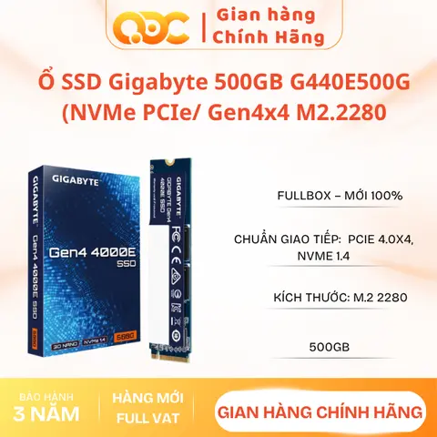 Ổ cứng SSD gắn trong GIGABYTE 4000E NVMe 1.4 PCIe Gen4x4 500GB G440E500G - Hàng chính hãng - Bảo hành 3 năm