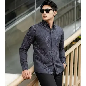 Batik Pria Lengan Panjang Premium Ori Seragaam Kerja Kantor Pria Keren Elegan Terbaru Baju Cowok Casual Katun Distro Motif Hitam Atasan Slim Fit Pendek Kemeja Flanel
