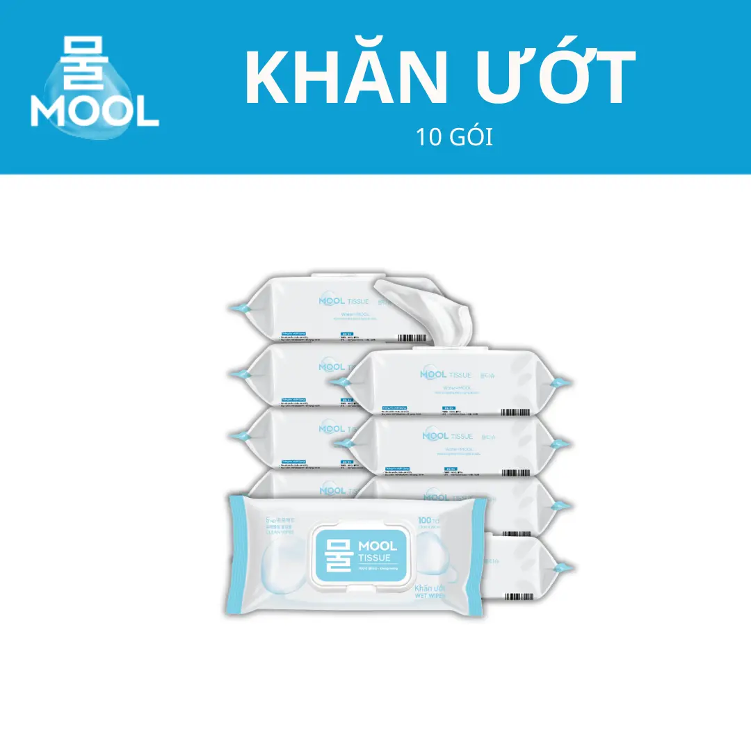 Thùng 10 gói Khăn Ướt MOOL 100 tờ siêu tiết kiệm và tiện lợi