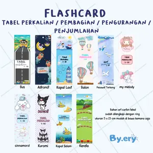 Flashcard Tabel Perkalian dan Pembagian Matematika 1-10 dengan Ring oleh by.ery Toys - Ukuran 5 x 15.5cm - Bahan Art Carton