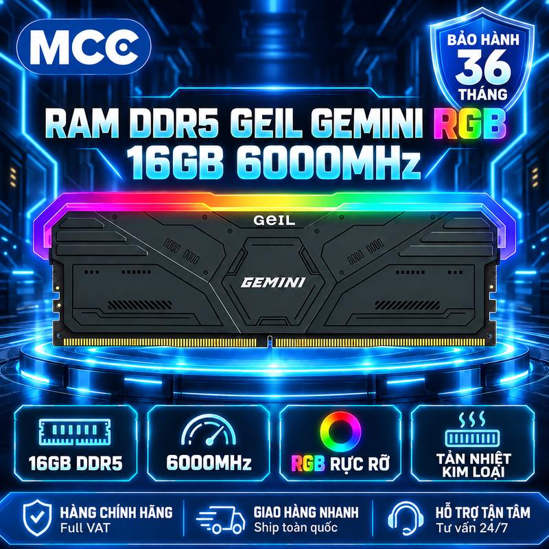 RAM DDR5 GEIL GEMINI RGB 16GB 6000MHz CL38 - Hỗ trợ Intel XMP/ Hỗ trợ AMD EXPO