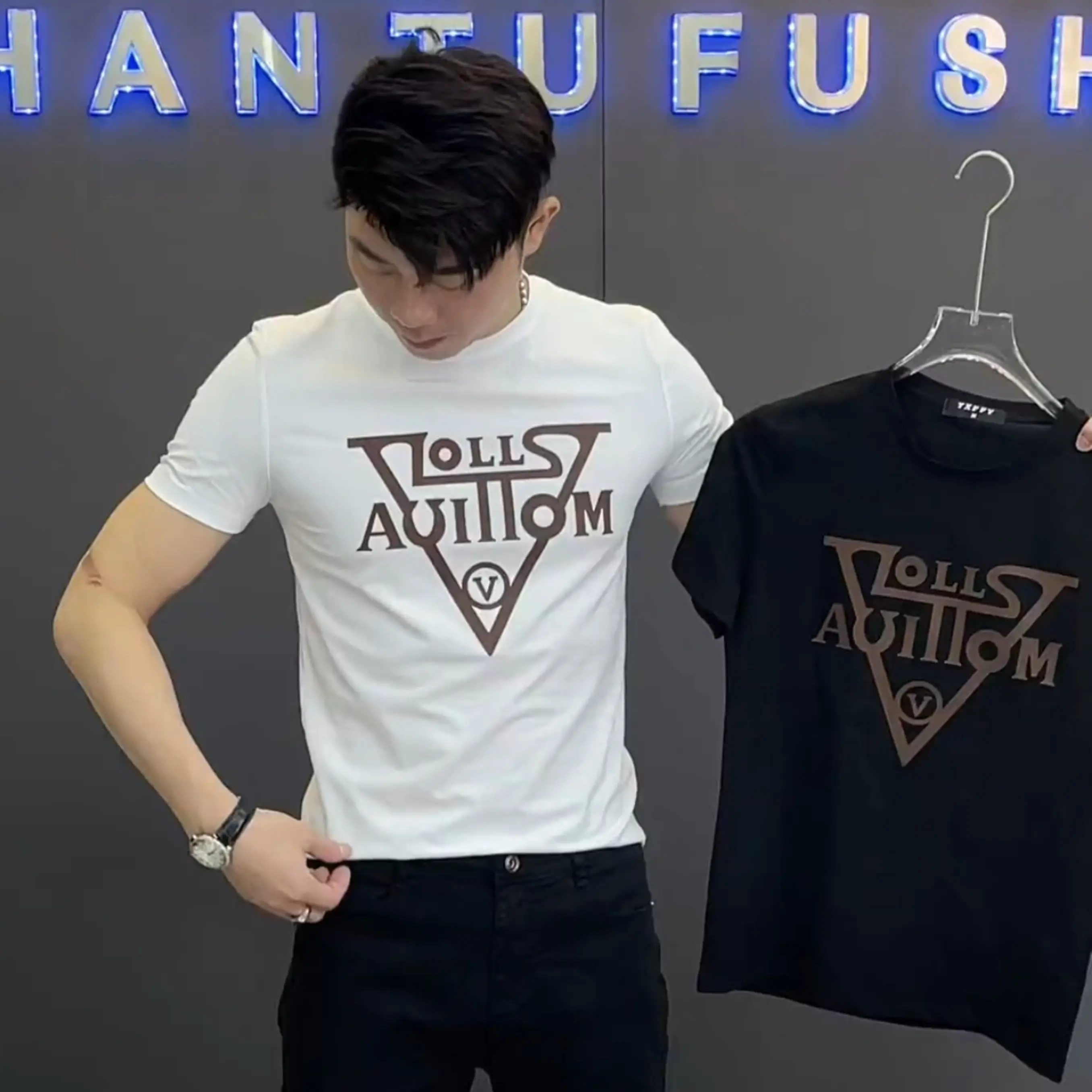 Áo Thun Cotton Trọng Lượng Nặng, Dành Cho Nam Và Nữ, Ngắn Tay, Thích Hợp Cho Mùa Hè, Phong Cách Cổ Điển Và Hợp Xu hướng, Dáng Rộng Vừa Vặn, Thiết Kế In Hình, Thích Hợp Cho Các Cặp Đôi, Tay Lửng