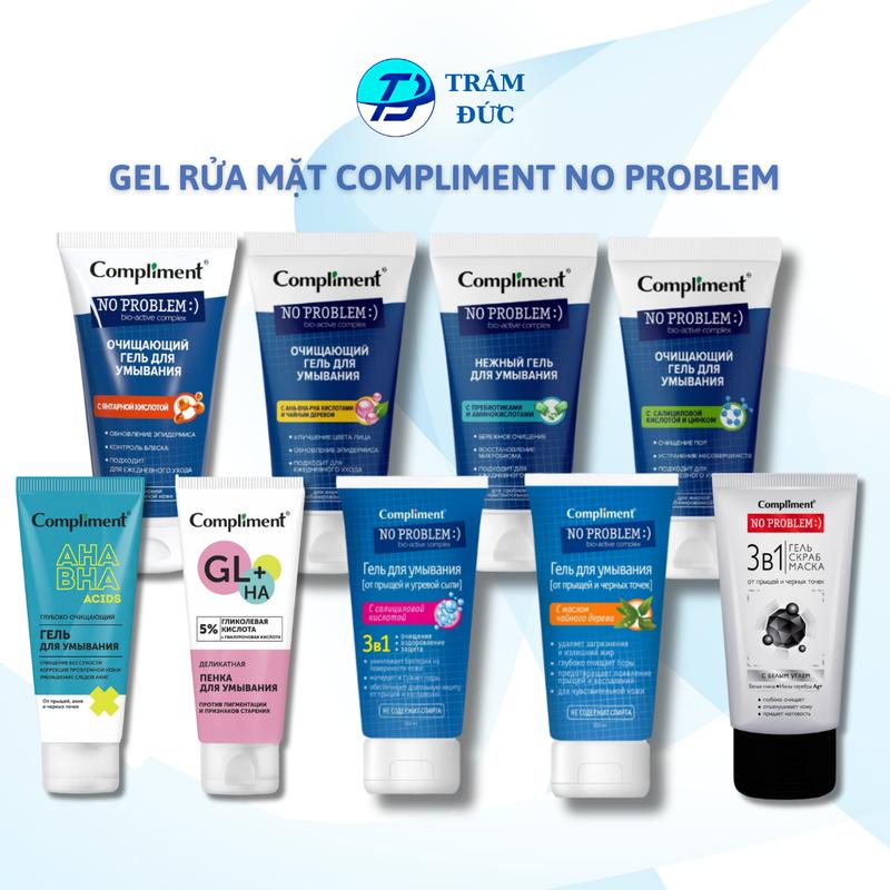 Compliment No Problem Gel rửa mặt BHA làm sạch sâu giảm viêm & mụn srm compliment vạch hồng Chăm Sóc Da Skincare