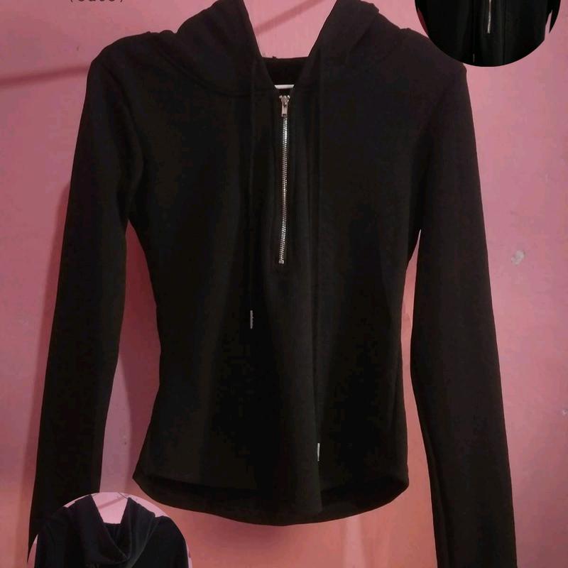 Jaket halzip hitam kupluk wanita korean style 0