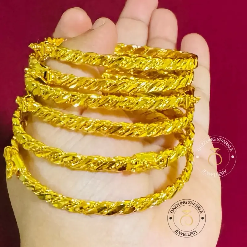 Bangkok premium 916 Gold plated Gelang with Ada Klip (width/ Lebar 5 mm/ Diameter 6.2 cm/ Suitable size 16.5cm -17.5cm) DURABLE FOR DAILY WEAR (Extra Coating plated for long lasting shine) price 1 piece