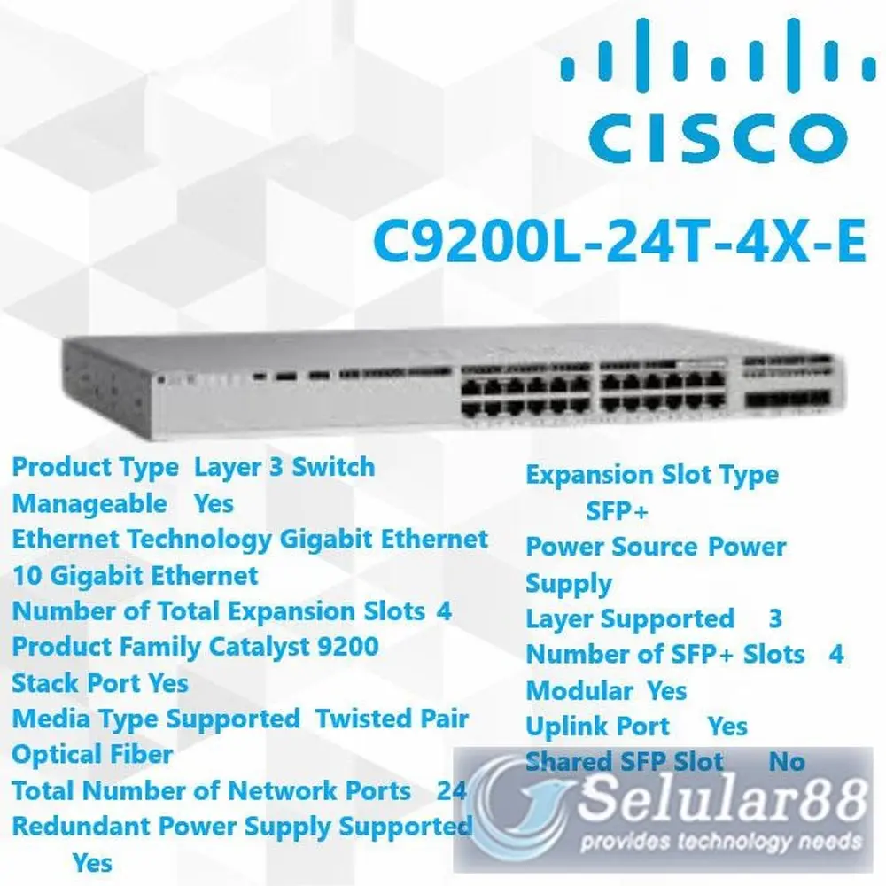 Cisco C9200L-24T-4X-E Catalyst 24Port Data 4x10G Switch Hub + SMARTNET