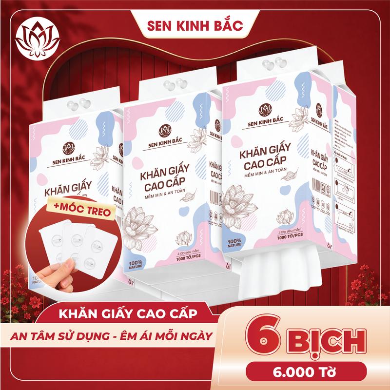 [ THÙNG 6 BỊCH ] Giấy Rút Đáy Sen Kinh Bắc 1000 Tờ 250 Lần Rút 4 Lớp Mềm Mịn, kích thước 170*130mm, Giấy đa năng rút đáy thành phần bột gỗ tự nhiên 100% , an toàn lành tính..