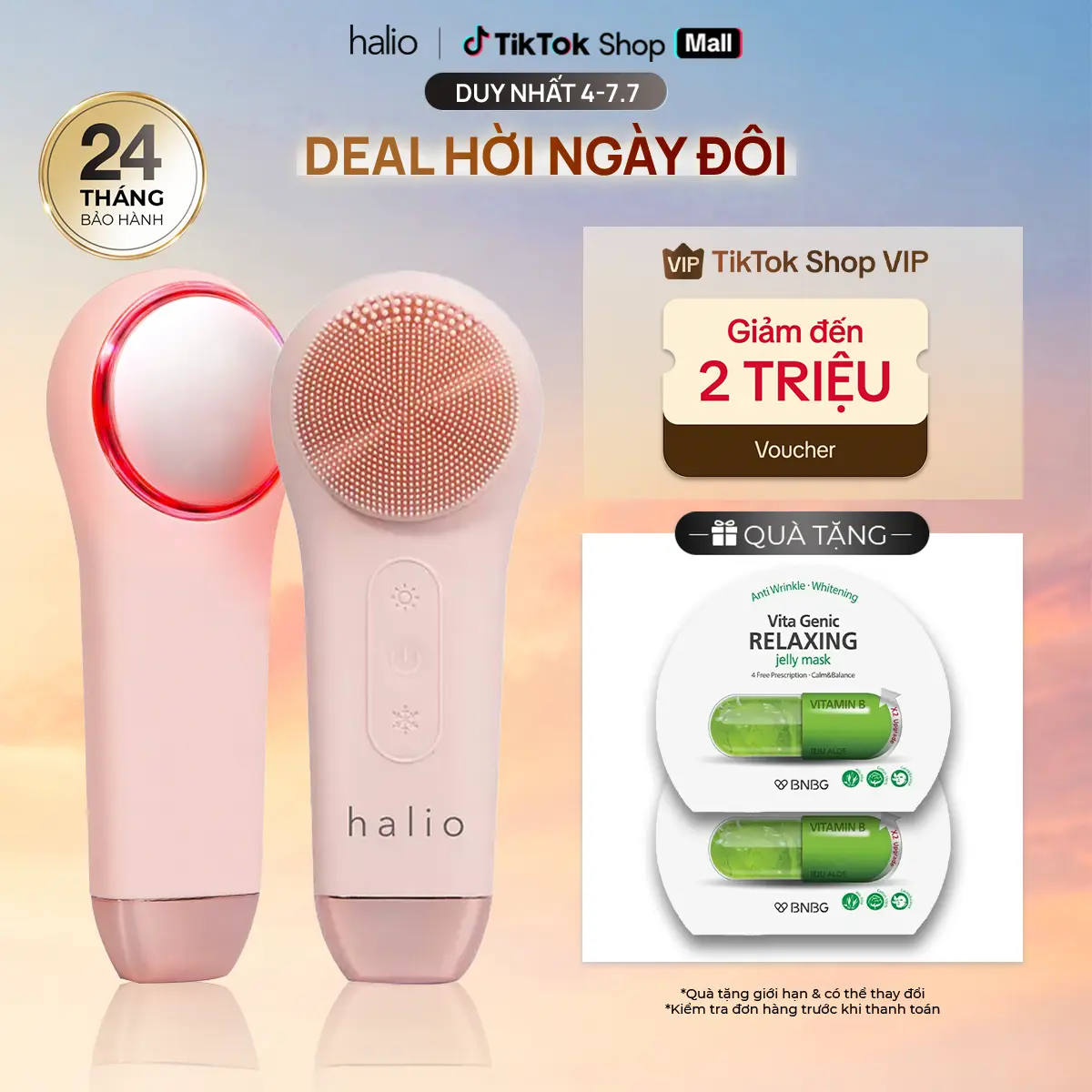Máy Rửa Mặt Massage Halio 5 Trong 1 Tích Hợp Ánh Sáng Và Nhiệt Multi-Task Cleansing & Massaging Device With Red Blue Light Women Nữ Skincare