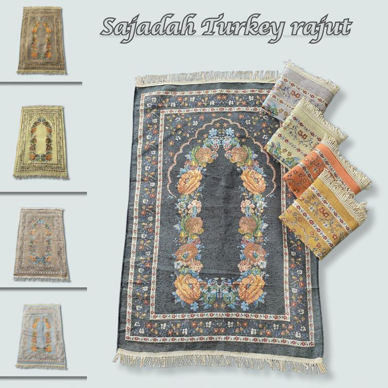Sajadah turkey rajut motif bunga raudhoh, ukuran 110x70 cm, sajadah travel premium murah 4