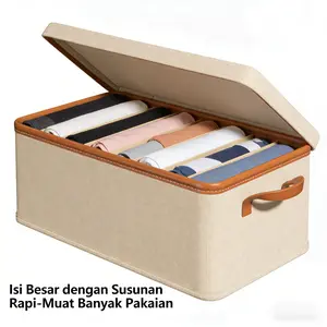 Lemari Pakaian Rumah Tangga Container Strata Menyortir ChouTiShi Kaset Dengan Pakaian Katun Celana Linen Lipat Keranjang Penyimpanan Bahan Kain Warna Abu-abu Dan Krem Ukuran 36x25x20CM 44x25x20CM 47x30x25CM