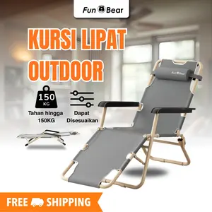 Fun Bear Kursi Lipat Malas Lazy Chair Heavy Duty 200KG | Folding Bed Ranjang Santai Tempat Tidur Outdoor Portable | Sandaran Adjustable Lengan Anti Pegal FREE ONGKIR
