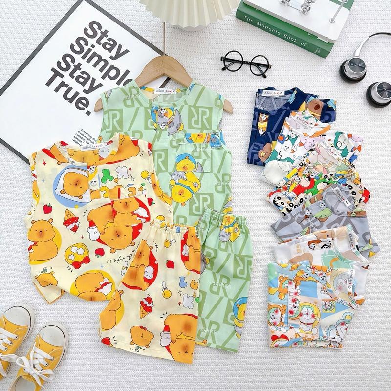 TL42-Đồ Bộ Tole Lanh Áo Sát Cánh Quần Ngắn Cho Bé Trai Size 8-27kg