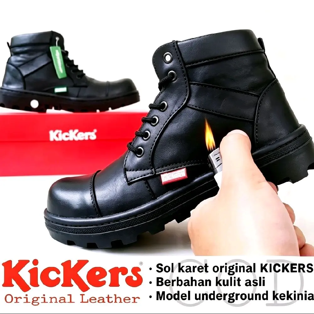 Sepatu Safety Kickers TNI Proyek Lapangan dengan Ujung Besi - Kulit Sapi Asli Crazy Hors - Boots Kerja Shoes