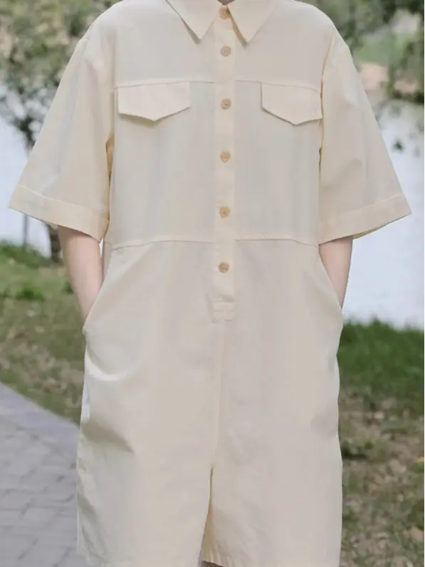 ESOM ROMPER WITH POCKET DETAIL UTILITY TWILL PLAYSUIT LOOSE WIDE LEG SHORT SLEEVE KOREAN STYE 7