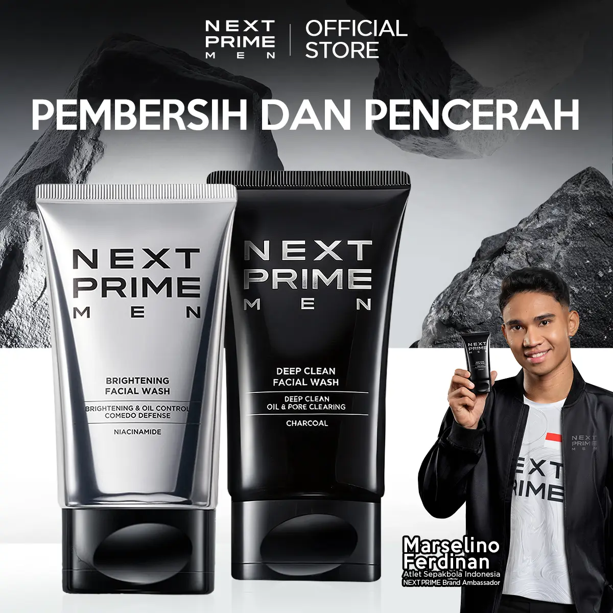 【NEW2】NEXTPRIME 2pcs|Deep Clean &  Brighten Facial Wash Set – Pembersih Wajah Pria Membersihkan & Mendetoksifikasi Kulit Mengangkat Kotoran Polusi & Mengontrol TampilanMinyak&Mencerahkan seketika & Salicylic Acid untuk Kulit Segar & Cerah Tanpa Rasa