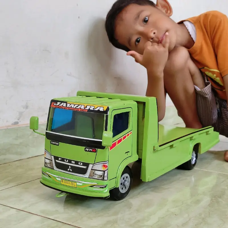 miniatur mobil mainan anak laki truk oleng kayu model truck towing p 50cm foto real pict 4