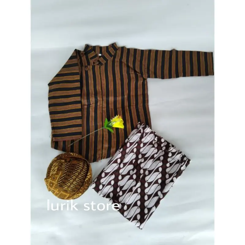 Setelan baju lurik anak laki-laki +Rok Jarik+Blangkon / surjan anak laki -laki baju adat jawa /baju surjan lurik anak + jarik + blangkon 0