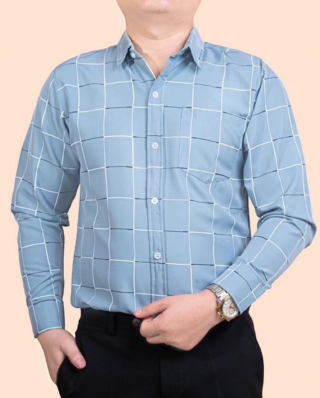 Áo sơ mi nam dài tay có túi lụa hàn chống nhăn Menswear Nam Có Cổ