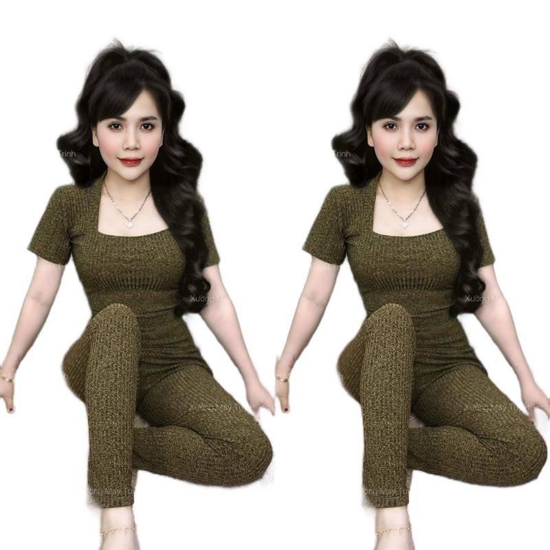 Set bộ CỔ VUÔNG TAY NGẮN QUẦN BAGGY , chất liệu gân đũa lạnh, size từ 35-80kg, top women