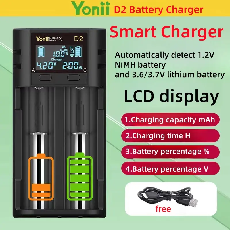 LCD Battery Smart Charger  Dual For 18650 3.7V Rechargeable Lithium Battery For 1.2V NI-MH AA / AAA Battery Type c charger