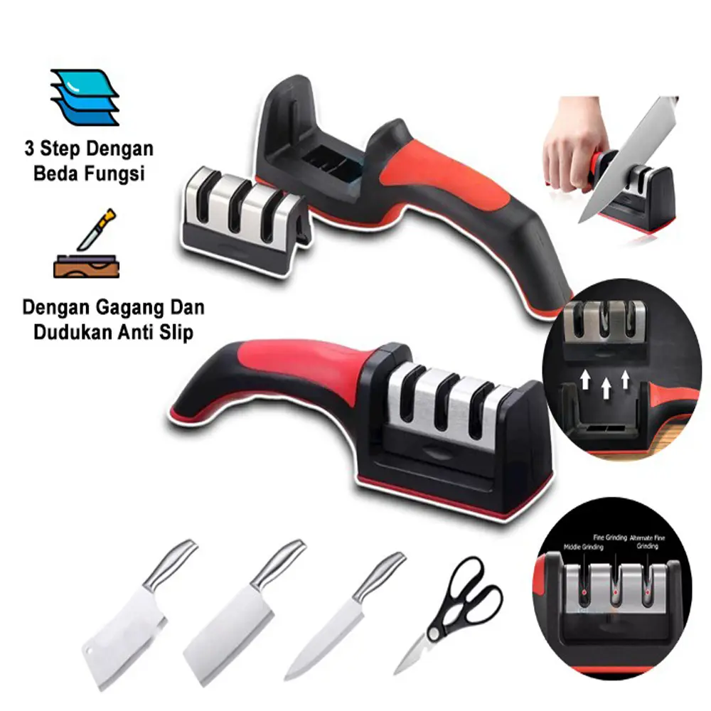 Alat Asahan Pisau & Gunting 3 Step Pengasah Pisau Dengan 3 Tahap Garis Penajam Pengasah Pisau Anti Slip mURAH