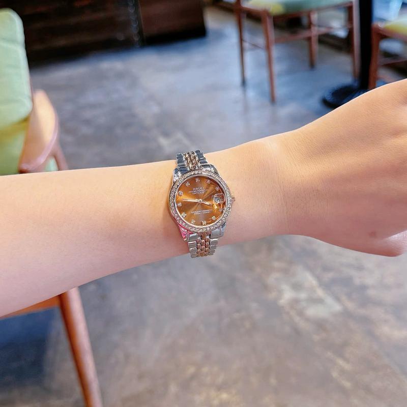 Hugi Halei Đồng Hồ Nữ H336 Dây Thép Sang Trọng Thời Trang Mạ Vàng Viền Đá Sang Trọng