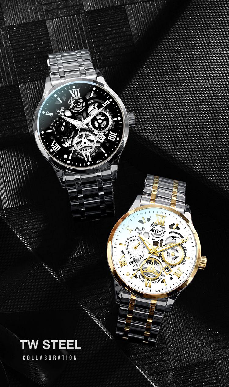 Jam Tangan Pria AIYISHI Tipe Olahraga Multi-Fungsi dengan Mesin Kuarsa Otomatis, Kaca Jam Warna Hitam, Bahan Stainless Steel, Tahan Air 30 Meter, Garansi 2 Tahun-1806