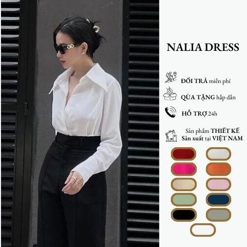 NALIA NELLY [ kèm quà ] - Áo sơ mi lụa vân, lụa ngọc trai 11 màu có đệm cầu vai giấu cúc vạt cổ dài, măng sét tay cao hottrend công sở
