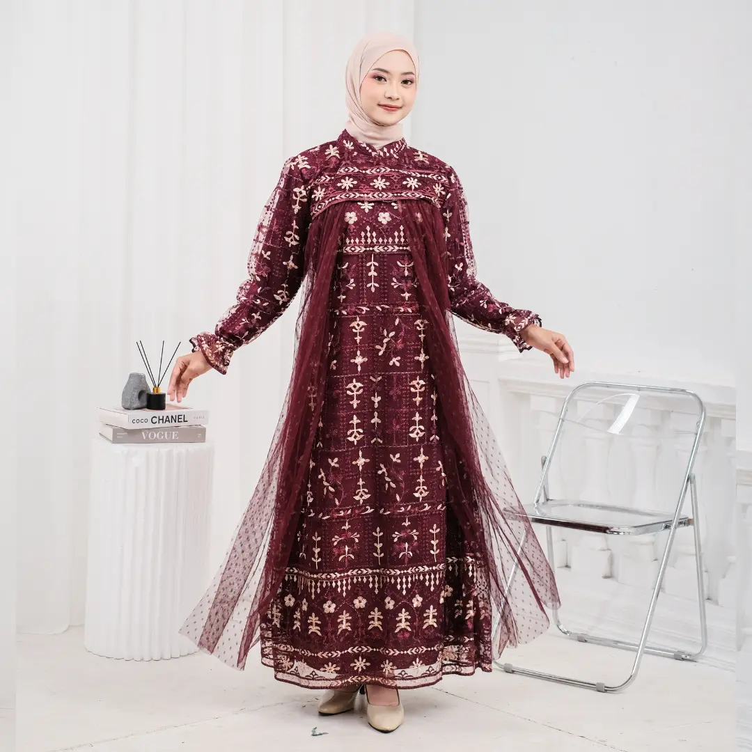 RAISHA-Gaun NABILA Full Tile Brokat  Bordir Gaun Pesta Dewasa  wanita muslim Dewasa / Remaja untuk  lebaran, wisuda, kondangan simple tebal dan mewah